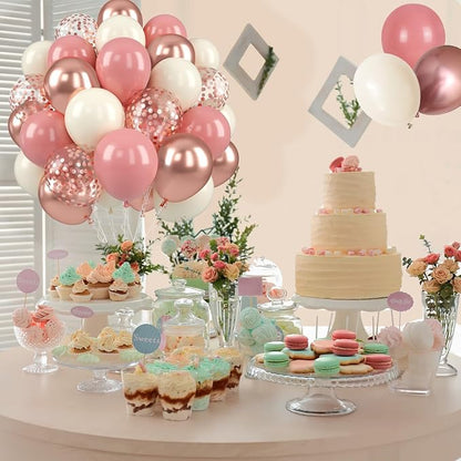 Paready Dusty Pink Balloons, 12 Inch Metallic Confetti Rose Gold Balloons Helium - Image 9