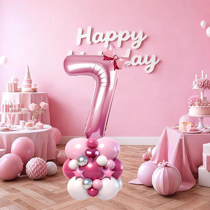 40 Inch Pink Number 7 Balloon Tower Set, Pastel Number Seven Foil Balloon - Image 3