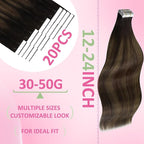 YoungSee Tape in Hair Extensions Real Human Hair Dark Brown Tape in Hair Extensions Balayage Dark Brown with Ash Brown Tapein Hair Extension Human Hair Long Hair 24In 20pcs 50g for Wedding