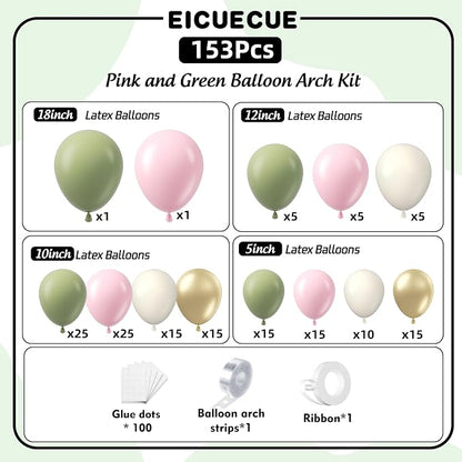 Pink and Green Balloons Arch Kit -153Pcs Sage Green and Pink White Sand Gold - Image 2