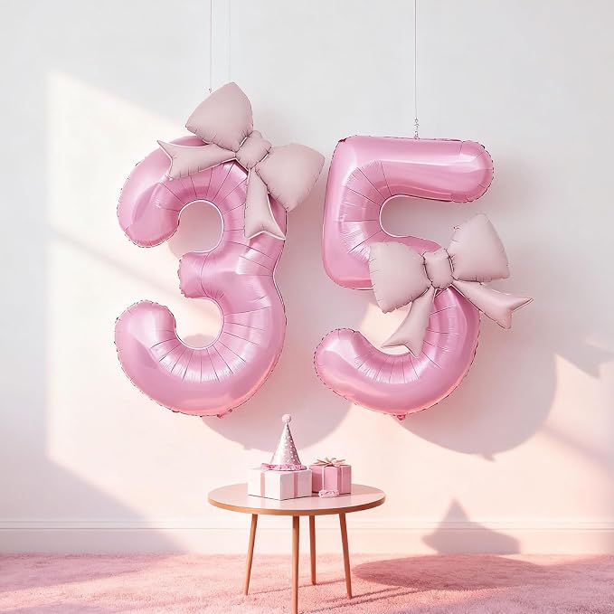 Bow Pink 5 Balloons, 40 Inch Giant Pink Bow Helium Foil Number 5 - Image 8