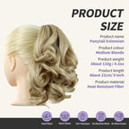 Blonde Ponytail Extensions,9" Short Curly Wavy Claw Clip Pony tails Hair Extensions Natural Soft Synthetic Hairpiece for Women