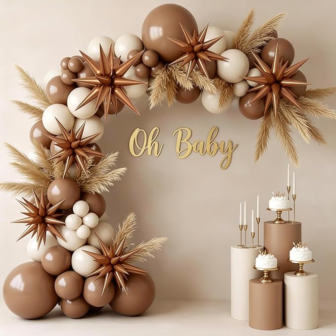 9Pcs Brown Star Balloons, Large Explosion Star Foil Balloons, Neutral Tan Mylar - Image 6