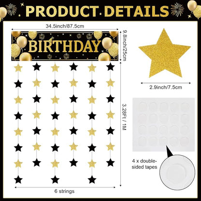 Blosssound Happy Birthday Door Decorations Golden Door Cover Banner Black and - Image 3