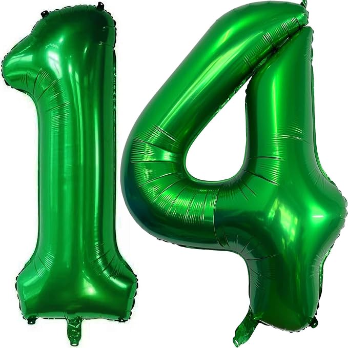 Dark Green 14 Number Balloons, 40 Inch Giant Number 14 Balloons Foil Mylar by Lovoir