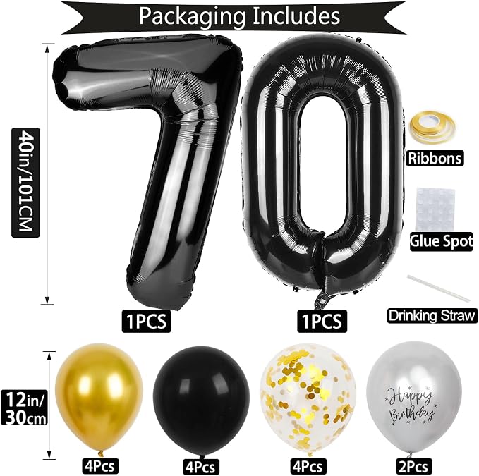 70th Birthday Decorations for Men Women, 40 inch 70 Balloon Numbers - Image 2