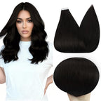 Full Shine Tape in Hair Extensions 14 Inch Double Sided Tape In Hair Extensions Real Human Hair Color 1B Black Seamless Tape in Extensions 50Gram Soft Remy Add Volume 20 Pcs for Party Wedding
