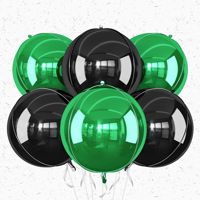 6Pcs Black Green Round Foil Balloons, Giant 4D Round Ball Balloon, 22 Inch by Adorely