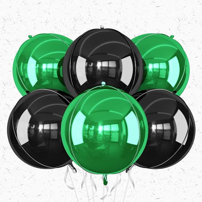 6Pcs Black Green Round Foil Balloons, Giant 4D Round Ball Balloon, 22 Inch by Adorely