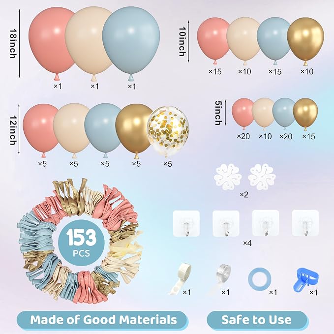 Amandir 153pcs Dusty Pink Blue Balloon Garland Arch Kit Different Sizes | 18 12 - Image 2
