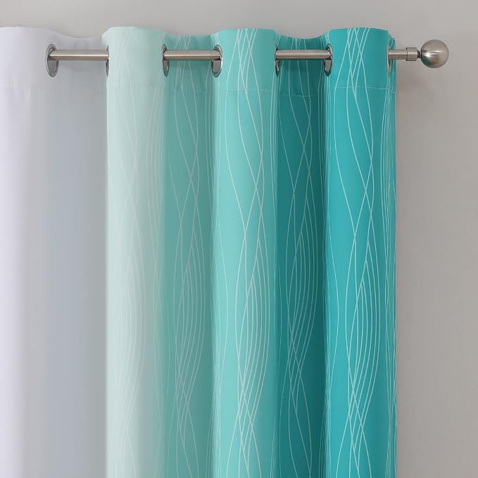 Teal and Greyish White Blackout Curtains 45 Inch Length, Light Blocking - Image 4