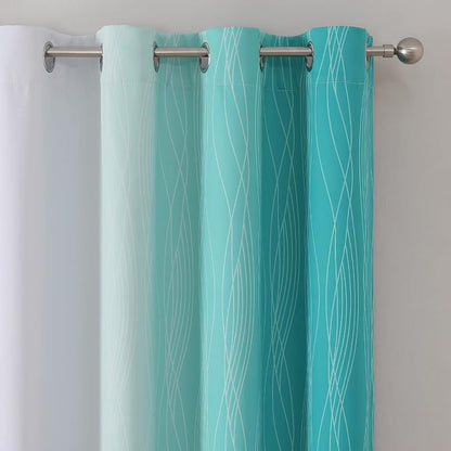 Teal and Greyish White Blackout Curtains 45 Inch Length, Light Blocking - Image 4