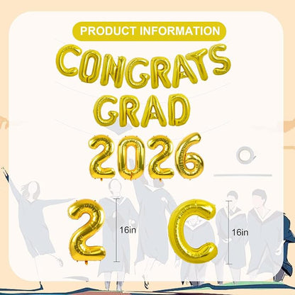 TONIFUL Graduation Balloons 16 Inch Gold Congrats Grad Balloons 16 Inch Gold - Image 2