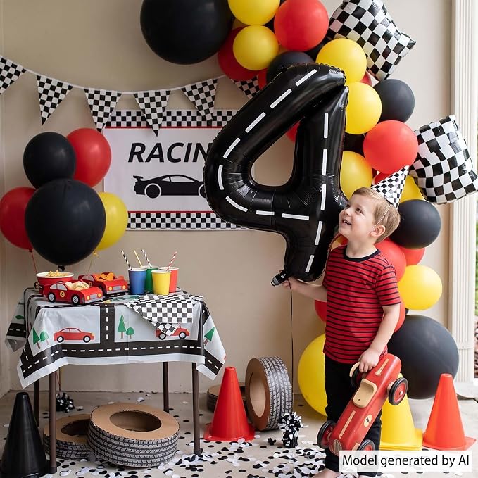 Black and White Stripes Number 4 Balloon 40 Inch, Foil road sign Numeral | - Image 6