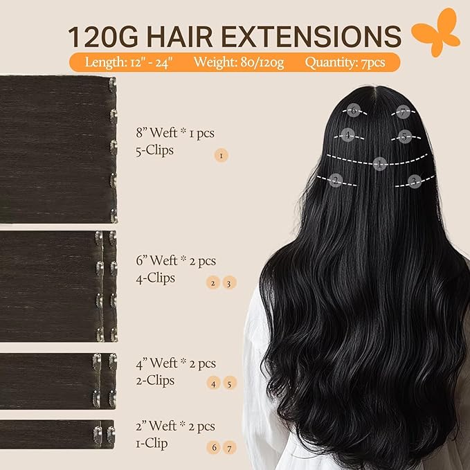 DOORES Human Hair Extensions, Mocha Brown 18 Inch 7pcs 120g, Remy Clip in Hair Extensions, Silky Straight Natural Real Human Hair Extensions