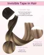 Pinkpearl Invisible Tape in Hair Extensions Human Hair, 20pcs 20inch 55g #2/6/18 Balayage Dark Brown to Chestnut Brown and Ash Blonde Injection Tape in Extensions Real Remy Human Hair Injected