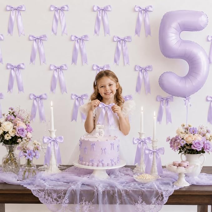 2 Strings Purple Bow Garland Banner Decorations - Image 6