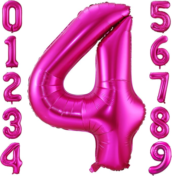 4 Balloon Number Hot Pink 4 Birthday Balloon 40 inch Foil Mylar Large 4 Balloon by BBPOOL