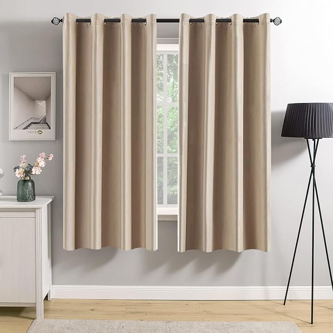 MIULEE Velvet Curtains Camel Beige 52 x 63 Inch Length Set of 2 | Grommet Drapes by MIULEE
