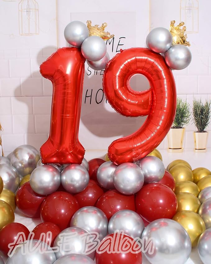 AULE 40 Inch Red 19 Balloon Number Foil 0-9 Birthday Big Numbers | Birthday - Image 2