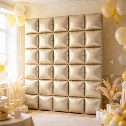 NISOCY 25PCS Beige Sand White Square Foil Balloons Wall Backdrop | Double Sided - Image 7