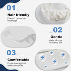 1 Piece Silk Bow Scrunchies for Hair-100% Pure Mulberry 22 Momme Silk Hair Tie, Elastic Ponytail Holder, Elegant Soft Bow Hair Ties Band for Women Hair Care, Multiple Colours (WHITE)