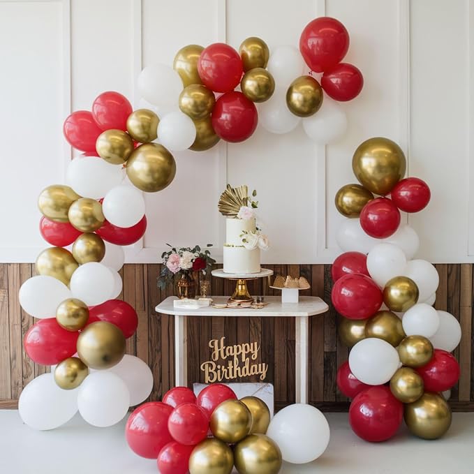 Red and Gold Balloons, 12 Inch Burgundy Gold Balloons, Maroon Balloons - Image 6