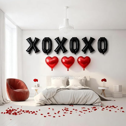 XOXO Balloons, 18 Inch Red Heart Foil Balloons, 16Inch Black Valentine Letters - Image 5