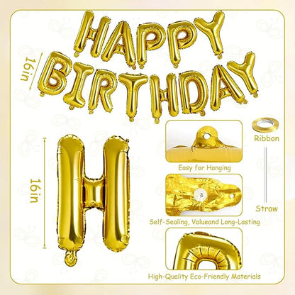 Gold Happy Birthday Balloons Banner, 16 Inch Pink Letters Aluminum Foil Balloon - Image 6