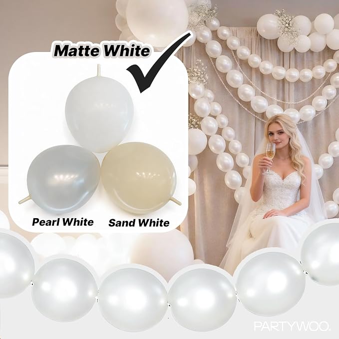 PartyWoo Pearl White Linking Balloons 100pcs 12 Inch White Link Balloons | - Image 3