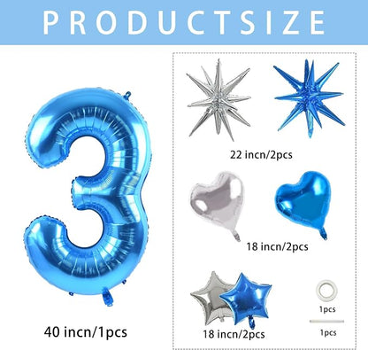 TONIFUL 3rd Birthday Balloons Kit 40 Inch Blue Large Number 3 Foil Balloon | - Image 2