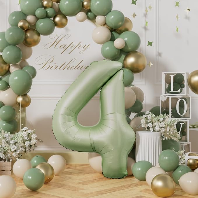 AULE 40 Inch Sage Green 4 Balloon Numbers Foil 0-9 Birthday Big Numbers | - Image 3