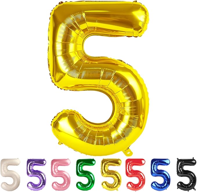 5 Balloon Numbers Party Decorations, 40In Gold Balloons by Mluchee