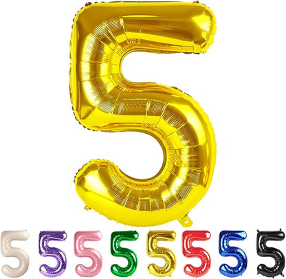 5 Balloon Numbers Party Decorations, 40In Gold Balloons by Mluchee