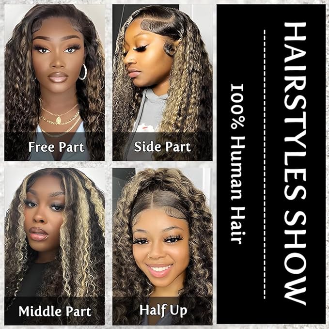 bangjazz 30 Inch Deep Wave Lace Front Wigs Human Hair Fb/27 180% Density 13x4 HD Lace Frontal Wigs Human Hair Pre Plucked Ombre Lace Front Wig Balayage Highlight Glueless Wigs Human Hair for Women