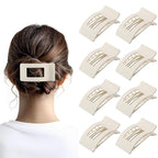 8 Pack French Flat Hair Clips for Women – Large Matte No-Slip Claw Barrettes for Thick & Thin Hair, Strong Hold Styling Accessories (White)