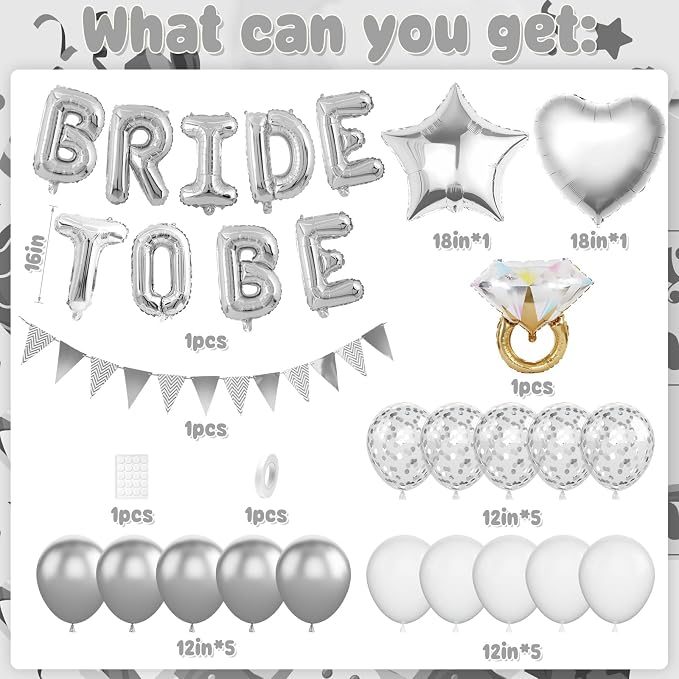 Dagelar Silver Bachelorette Party Decorations, Bride To Be Bridal Shower - Image 2