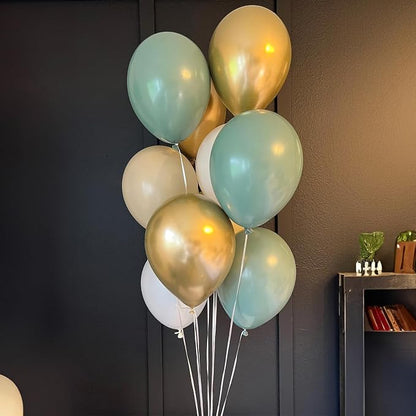 Balloons Green Gold, 60 Packs 12 Inch Retro Sage Green Gold Metallic Balloon - Image 3