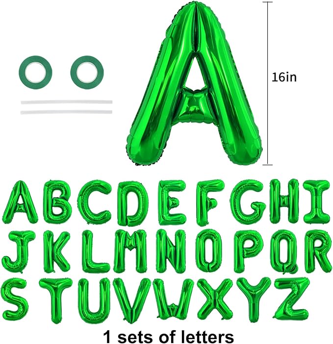 TONIFUL Green Letter Balloons 26 Pcs 1 Set A-Z Alphabet Banner Kit – 16 Inch - Image 2