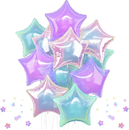 Iridescent Star Balloons, Gradient Iridescent Pink Purple Green Pentagram by TAOYE