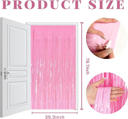 5 Pack Backdrop Party Decorations Pink Tinsel Curtain Party Backdrop Foil - Image 7