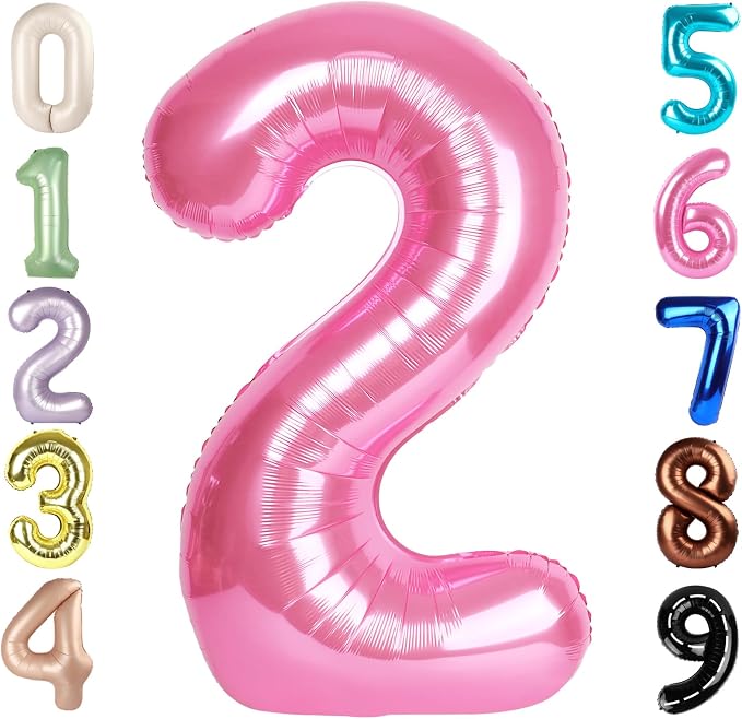 2 Balloon Numbers Birthday Decorations, 40In Pink Balloons by Mluchee