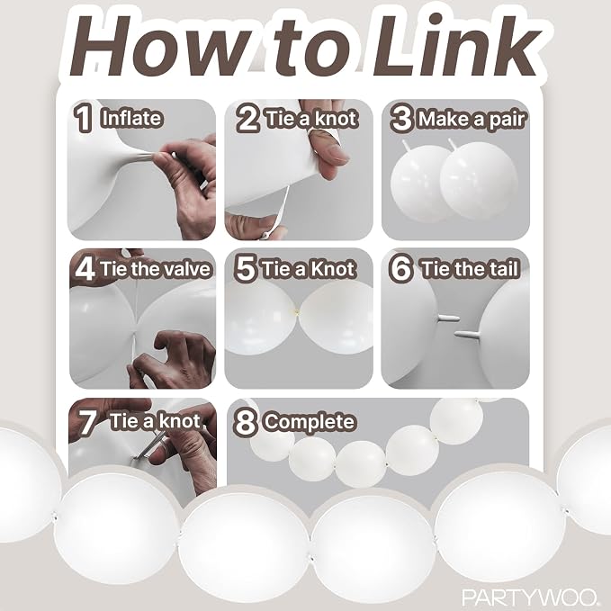 PartyWoo White Linking Balloons 100pcs 12 Inch White Link Balloons | - Image 5
