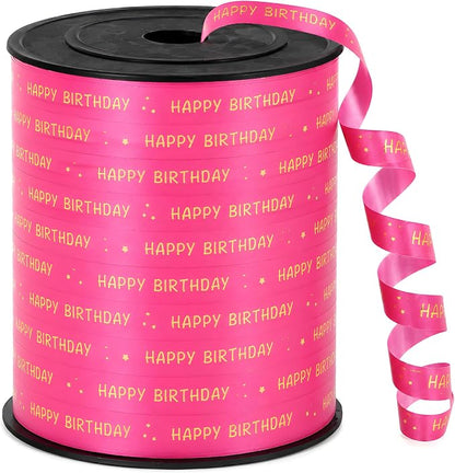 BEISHIDA 250 Yards Hot Pink Happy Birthday Printed Crimped Curling Ribbon by Beishida