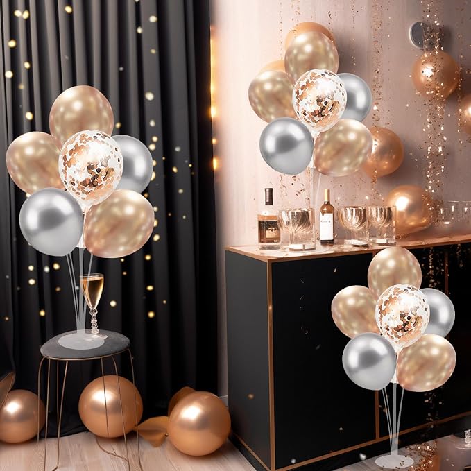 4 Set Balloon Stand with Champagne Silver Balloons and Pump | - Image 6