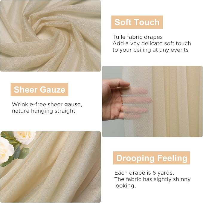 Wedding Arch Draping Fabric Backdrop Drapes 2 Panels, Champagne | 28.7"x20FT - Image 2
