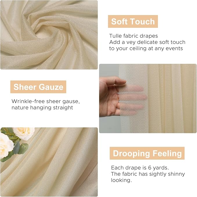 Wedding Arch Draping Fabric Backdrop Drapes 6 Panels, Champagne | 28.7"x20FT - Image 2