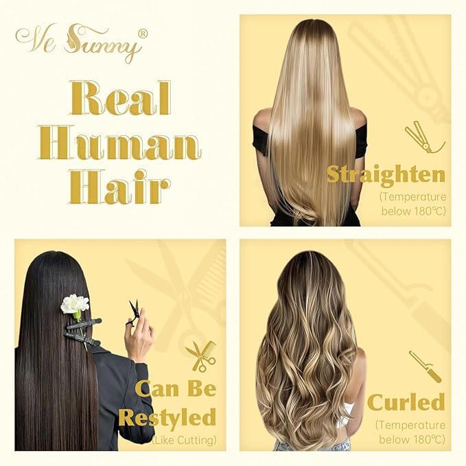 Ve Sunny Clip in Hair Extensions Balayage Remy Human Hair Clip in Extensions Full Head Ash Grey Ombre Platinum Blonde Straight Real Hair Extensions for Women 7pcs 120g 16 inch