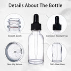 48 Pack 1oz Clear Glass Bottles with Glass Eye Droppers for Essential Oils, Perfumes & Lab Chemicals (Brush, Funnels, 2 Extra Droppers, 54 Pieces Labels & 30ml Measuring Cup Included)