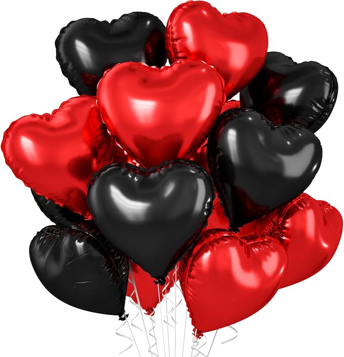 Red Black Heart Balloons, 18 Inch Red and Black Foil Balloons Helium by BIAPIAN